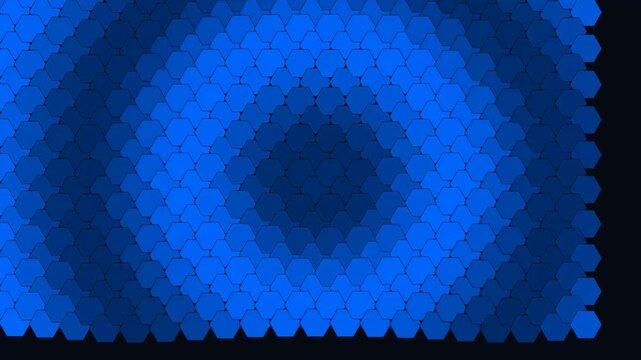 Abstract blue hexagonal pattern with a dark geometric gradient background