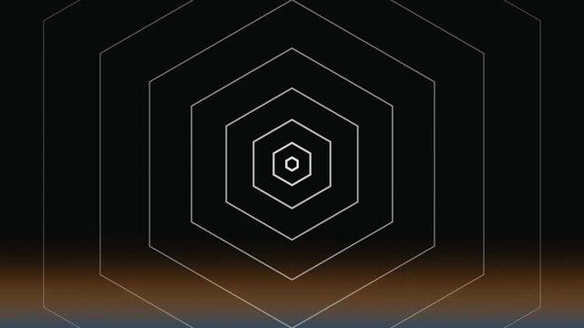 Abstract background with repeating white hexagon lines creating a tunnel effect on a dark surface