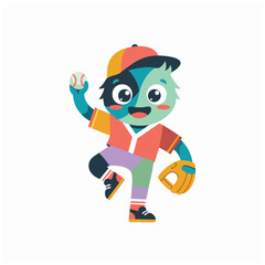 Obraz premium Playful cartoon baseball mascot with vibrant cap and glove on white background, concept for youth sports team branding and athletic tournament poster design