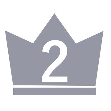 Silver crown number two illustration. Hand drawn simple crown with the number 2 isolated on white background for ranking design.