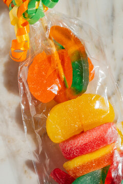 wrapped candy kabob made with gummies