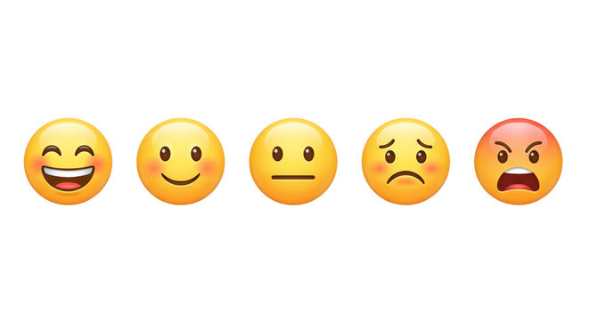 Set of feedback rating emoji faces, isolated on transparent background