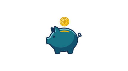 Blue piggy bank with gold coin for savings. © Entri