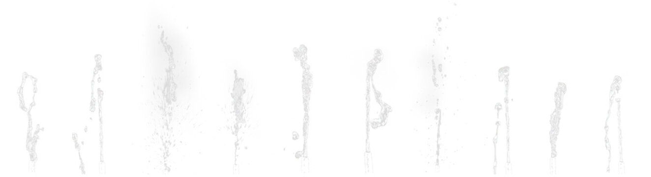 Real water splash set isolated on transparent background, clear liquid jets png overlay collection