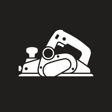 White electric power planer icon on black background.