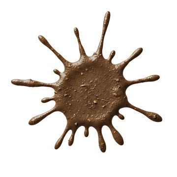 A brown mud splatter in the shape of a star, with liquid texture and small particles.