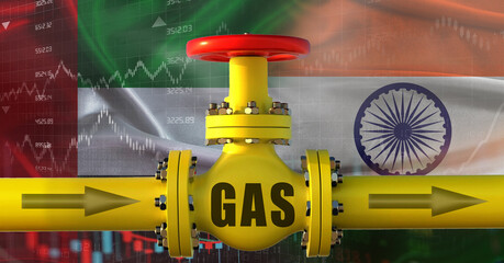 Fototapeta premium Emirati gas export pipeline to India. Gas exports from the United Arab Emirates to India on financial chart