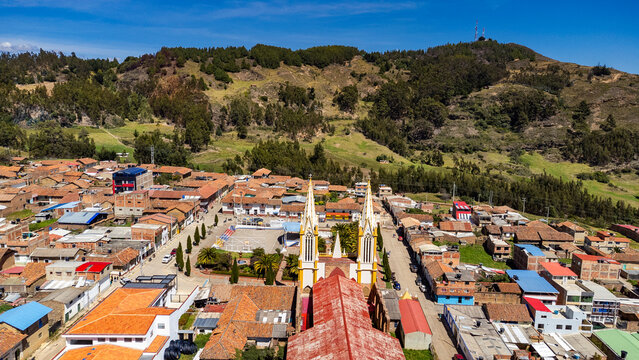 Jeric&oacute;, Boyac&aacute; - Colombia. March 1, 2026. Aerial drone view of a municipality with 4,133 inhabitants.