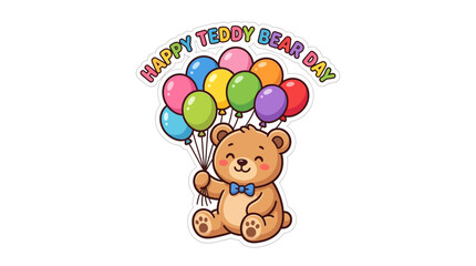 Fototapeta premium Cute Cartoon Teddy Bear Holding Colorful Balloons for Celebration