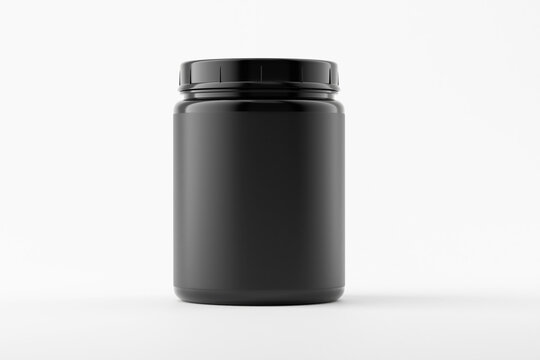 Protein plastic jar bottle 3d rendering mockup isolated on white background