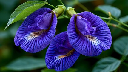 Vibrant blue purple flower blossoms close up.