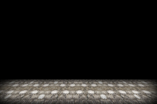 Black Luxury Studio Background with Dark Floor and Copy Spac