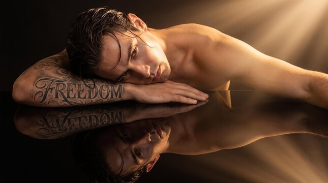 Junger Mann mit Tattoo "Freedom"