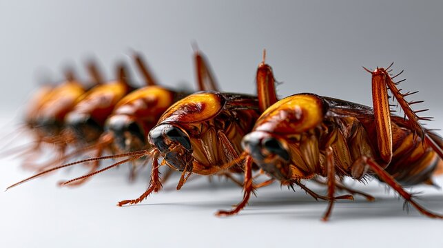 Row of Cockroaches Close Up Macro Study.