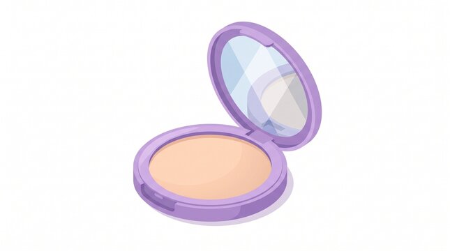 Lavender Compact Powder Flat Illustration &ndash; Elegant open makeup case with pressed powder, isolated on white background for cosmetics, beauty, and makeup concepts.