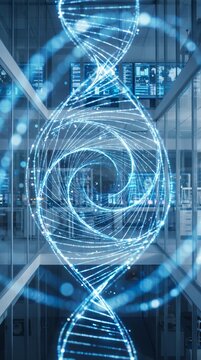 Digital DNA Helix Data Visualization Abstract Science Background Futuristic Genetic Code Flowing Lines Network