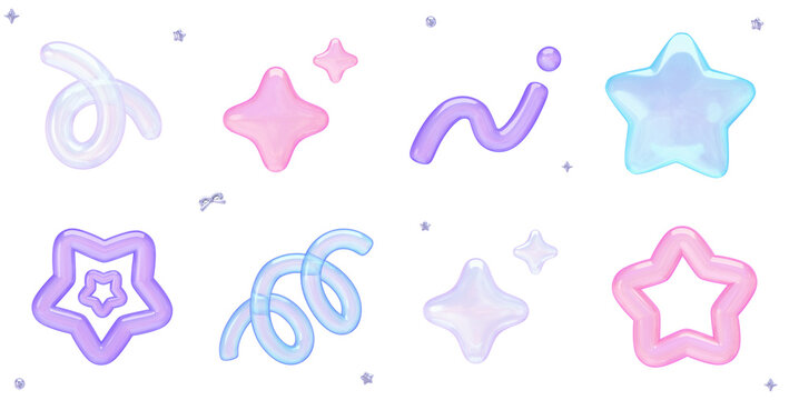 Yume Kawaii Transparent Jelly Shape Collection - Cute Doodle Shape Icon Set - Transparent 3D PNG Elements