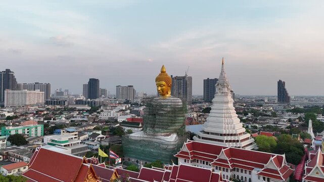 Aerial View of Wat Paknam Bhasicharoen Under Construction in Bangkok, Thailand