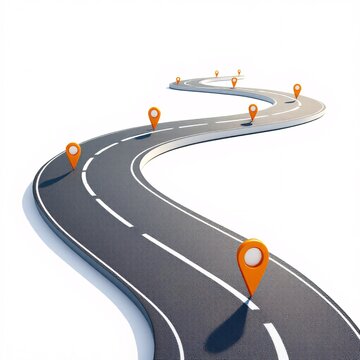 Winding road with location pins. Navigation route concept