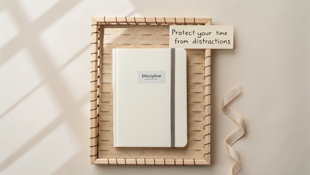 Journal on Wooden Tray with Inspirational Note and Ribbon Detail