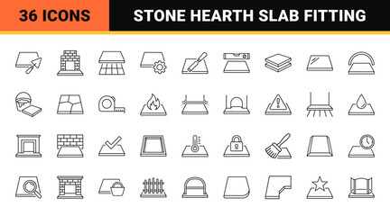 Fototapeta premium Hearth Slab Fireplace Web Icon Set in Linear Style. Collection of Hearth Stone line icons, including hearth slab, grate, trowel, level, guard, mantel, brick, seal and more.