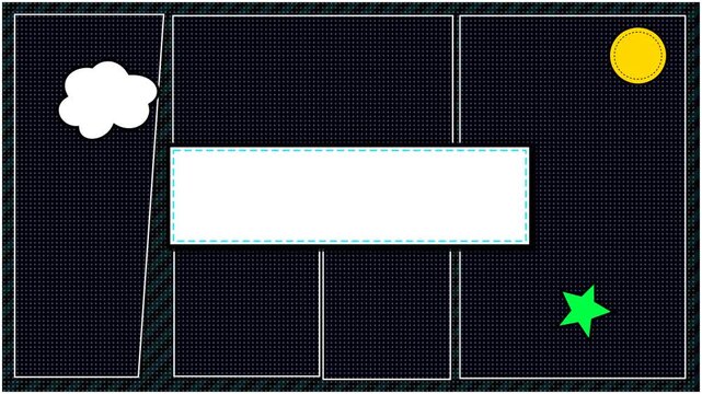 Minimalist black frame with colorful icons on dark background.