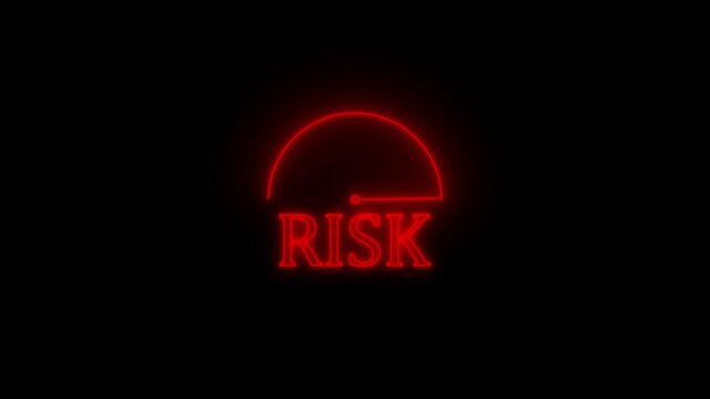 Neon risk gauge indicator animation, financial market volatility and business uncertainty concept meter  4k Stock video .