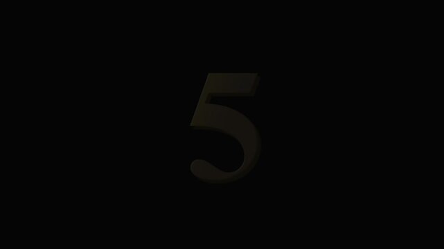 Large glowing number five on a dark background.