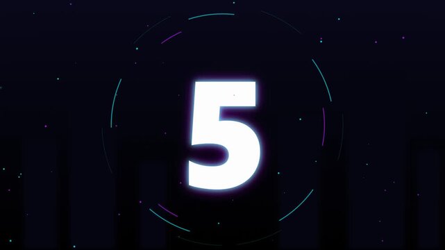 Glowing number five on a dark starry background.