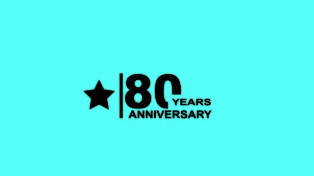 Black star and eighty years anniversary text on cyan background 80th anniversary celebration