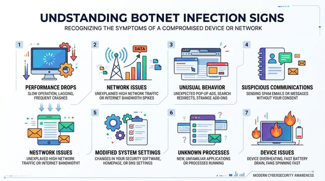 Understanding Botnet Infection Signs Infographic for Cybersecurity Awareness