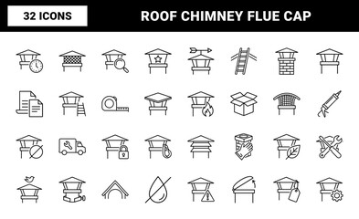 Fototapeta premium Chimney Cap Replacement Web Icon Set in Linear Style. Collection of line icons, including chimney repair, cap installation, flue protection, roof service, spark arrestor, venting.