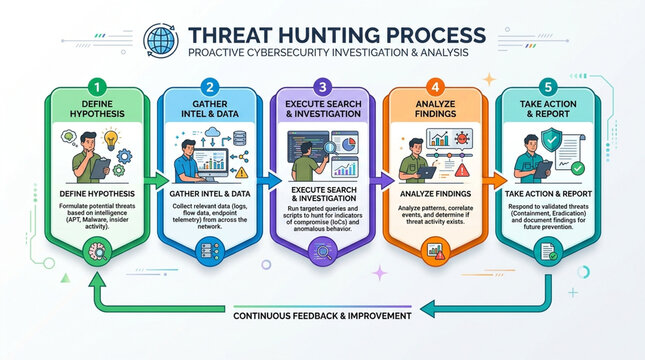 Threat Hunting Process Infographic for Proactive Cybersecurity Investigation and Analysis