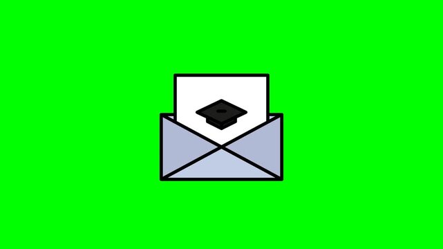 Graduation Invitation Letter Envelope Icon on Green Screen.