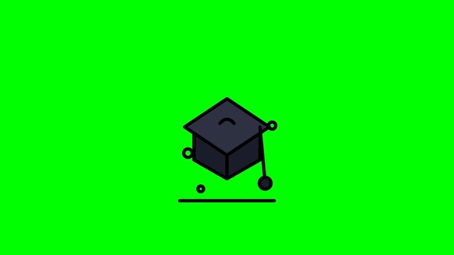 Graduation Cap Icon Animation on Green Screen Background.