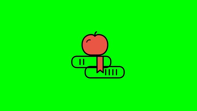 Simple illustration of an apple on top of books with a bookmark.