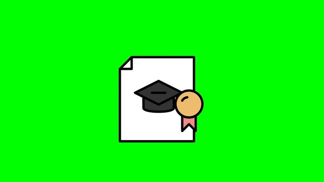 Graduation Certificate with Cap and Medal on Green Screen Background.