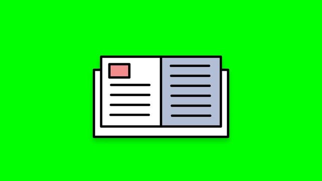Simple Illustration of an Open Document on Green Screen Background.