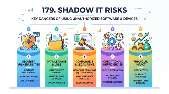 Shadow IT Risks Infographic: 5 Key Dangers of Unauthorized Software and Devices for Business Cybersecurity