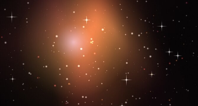 A vibrant nebula with scattered stars presents a cosmic scene with warm glowing hues cosmos