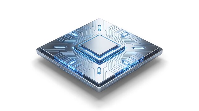 Futuristic High Tech Computer Microchip Processor with Glowing Blue Circuits 3D Render