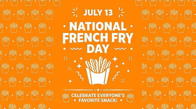 National French Fry Day concept illustration, July 13 fast food celebration poster, vector banner with text about favorite snack