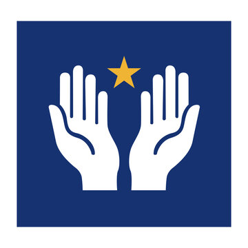 Open Hands Praying to Star Icon Vector on Dark Blue Background