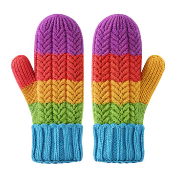 Vibrant rainbow knitted mittens for winter fashion and warmth