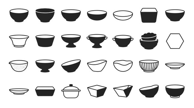 Black bowl silhouette icons for dining UI.