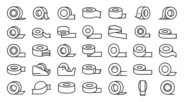 Black outline adhesive tape roll and dispenser icons.