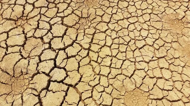 Drone video of a dry lake with dry mud cracks during a drought in tropical, Puerto Rico due to global warming and el ni&ntilde;o. 