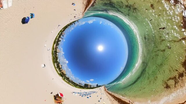 Aerial inverted tiny planet Miami Beach scene summer 2026