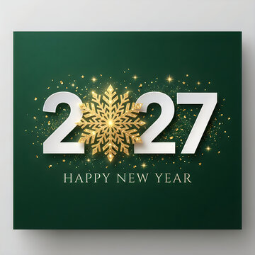 Elegant new year 2027 celebration with snowflake and gold glitter effects