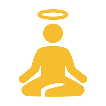 Golden Meditating Saint Figure Icon with Halo on White Background